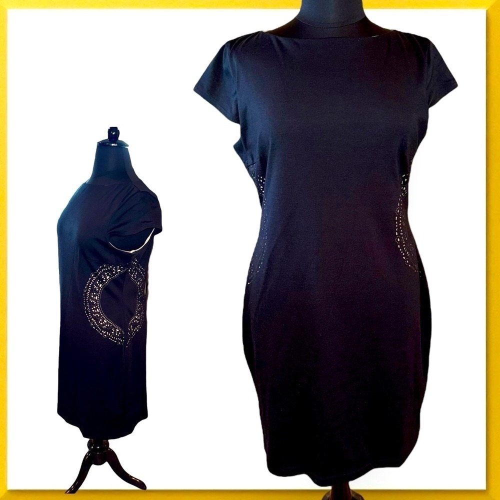 CHESCA Cut-Out Sheath Cocktail Dress - 20 Black/Tan